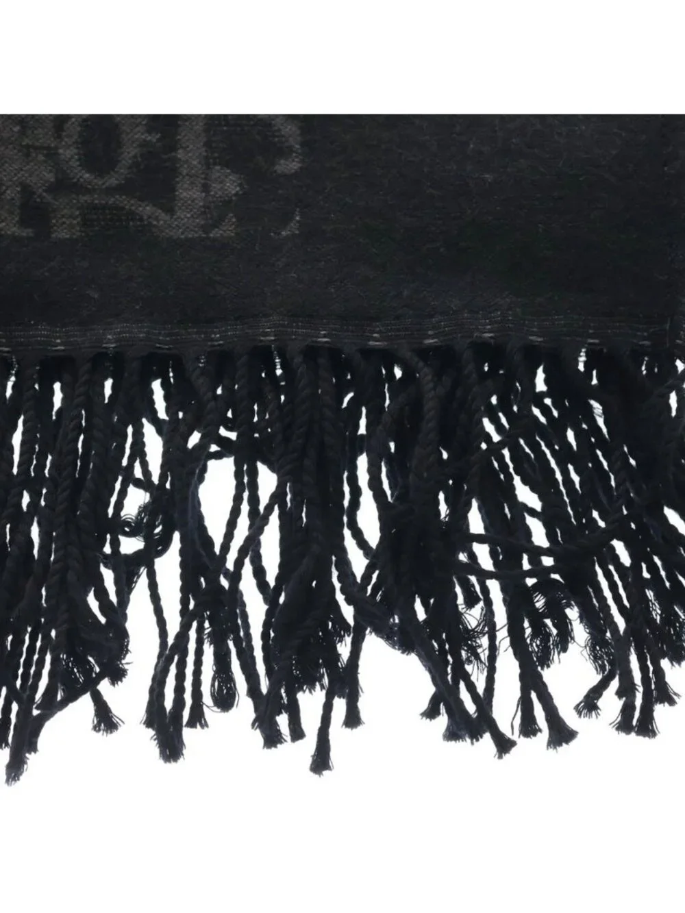 Dior Oblique All Over Wool Fringe Large Shawl Black Scarf